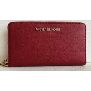 New Michael Kors Jet Set Travel Large Flat phone case Leather Scarlet